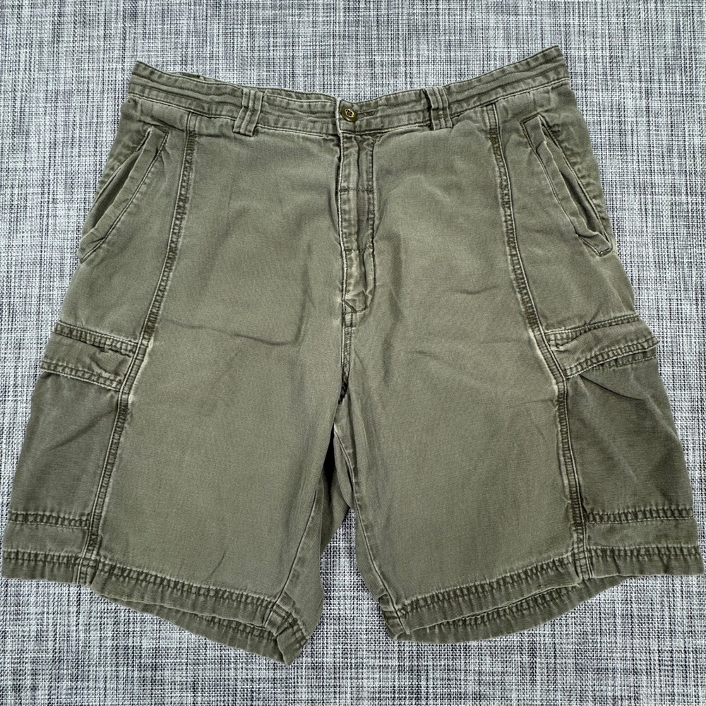 Tommy Bahama Mens 36 Relax Cargo Shorts Olive Green Tencel Cotton Blend Zip Fly